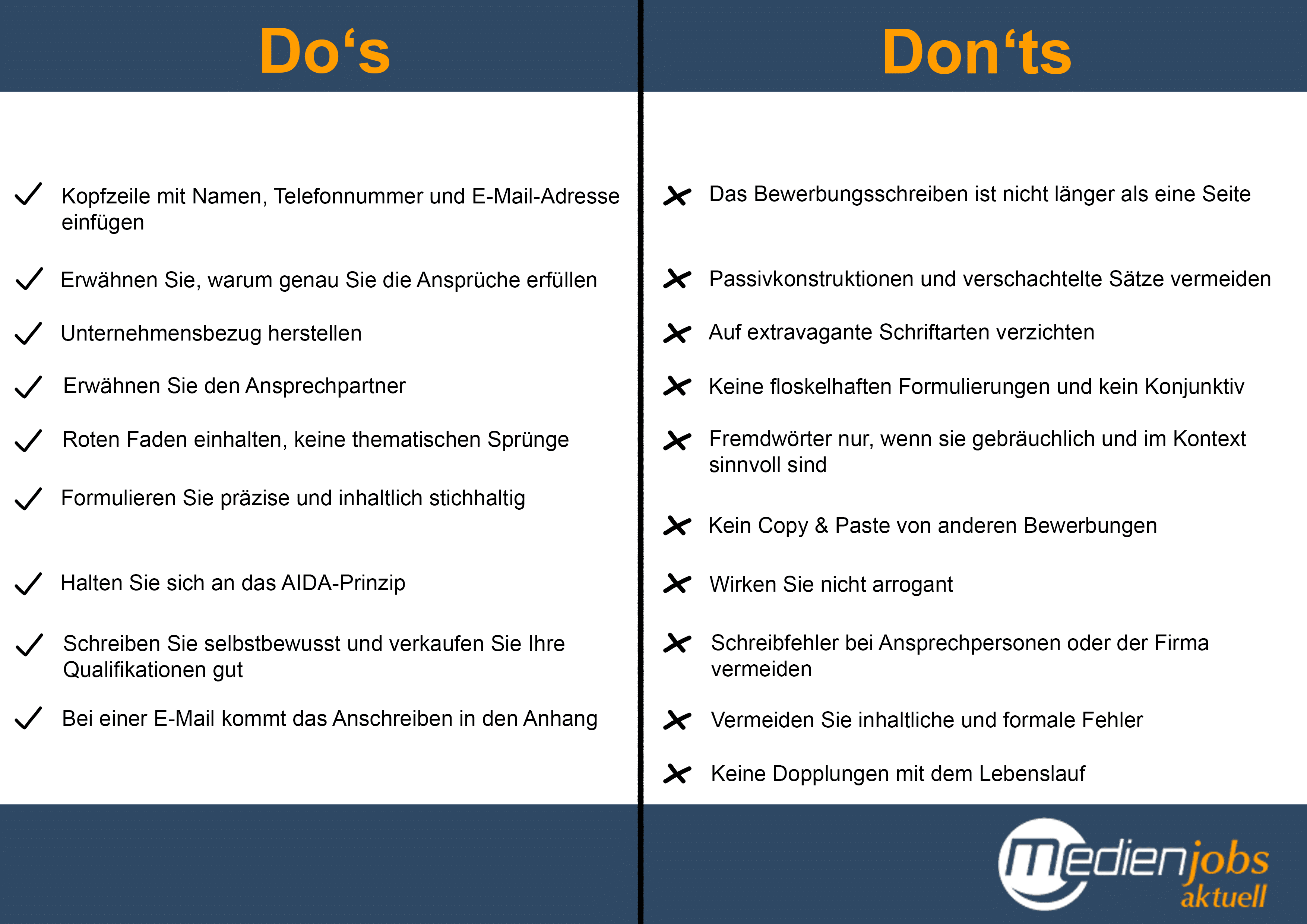 Do's und Don'ts in einem Bewerbungsschreiben